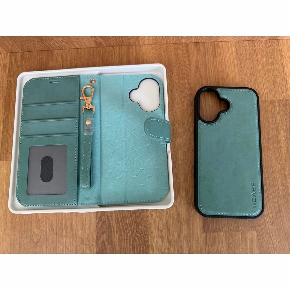 OCASE iPhone 16 Wallet Case | Green Detachable Folio w/ Wrist Strap - Picture 2 of 6